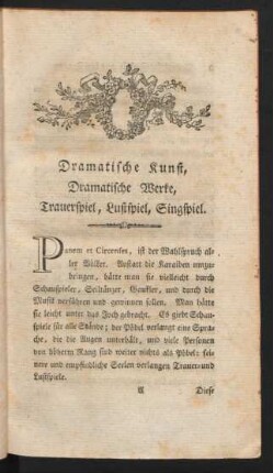 Dramatische Kunst, Dramatische Werke, Trauerspiel, Lustspiel, Singspiel.