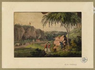 Ansicht des Plauenschen Grundes mit der Buschmühle, Radierung um 1820 : Der Plauenschen Grund bei Dresden / [C. F. Sprinck]. - [Dresden] , [ca. 1820]. - 1 Kunstblatt : kolor. Radierung ; 12,4 x 8,3 cm