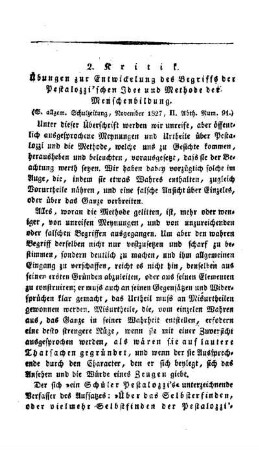 Kritik : Übungen zur Entwickelung des Begriffs der Pestalozzi'schen Idee und Methode der Menschenbildung