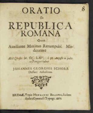 Oratio De Republica Romana