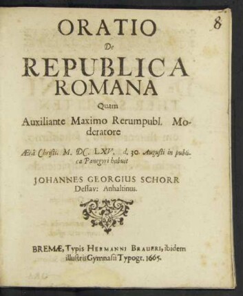 Oratio De Republica Romana