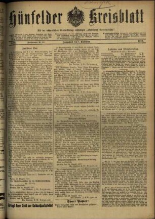 Ausgabe vom Samstag, den 01. September 1917.
