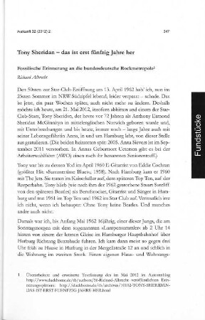 Tony Sheridan - das ist erst fünfzig Jahre her Fossilische Erinnerung an die bundesdeutsche Rockmetropole