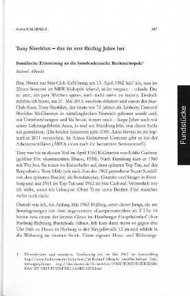 Tony Sheridan - das ist erst fünfzig Jahre her Fossilische Erinnerung an die bundesdeutsche Rockmetropole