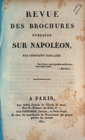 Revue des brochures publiées sur Napoléon