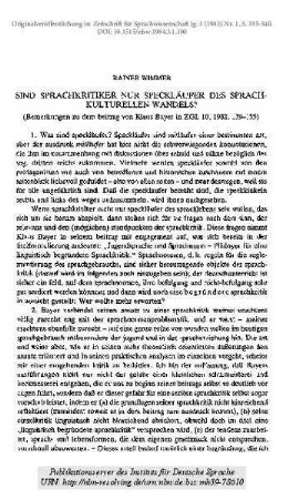 Sind Sprachkritiker nur Speckläufer des kulturellen Wandels? (Bemerkungen zu dem Beitrag von Klaus Bayer in ZGL 10, 1982, 139-155)