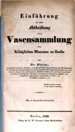 Einführung in eine Abtheilung der Vasensammlung des königl. Museums zu Berlin : Mit 4 Steindrucktaf.