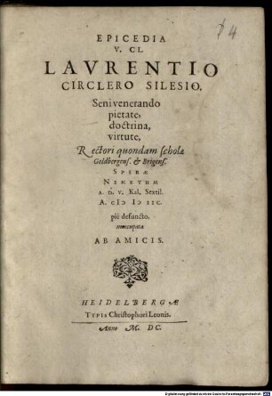 Epicedia Laurentio Cirlero ... nuncupata