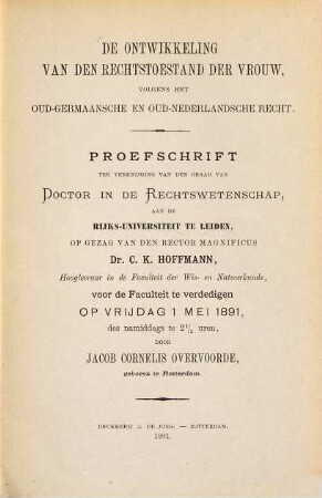 De ontwikkeling van den rechtstoestand der vrouw, volgens het oud - germaansche en oud - nederlandsche recht