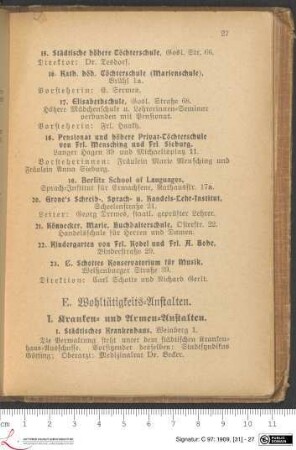 E. Wohltätigkeits-Anstalten.