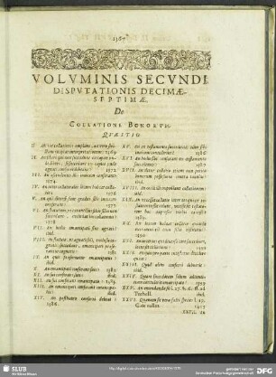 Voluminis Secundi Disputationis Decimaeseptimae, De Collatione Bonorum