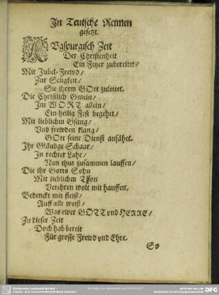 In Teutsche Reimen gesetzt