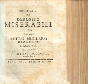 Dissertatio De Deposito Miserabili