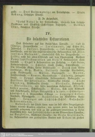IV. Die besuchtesten Restaurationen