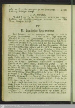 IV. Die besuchtesten Restaurationen