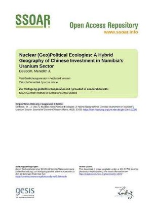 Nuclear (Geo)Political Ecologies: A Hybrid Geography of Chinese Investment in Namibia’s Uranium Sector