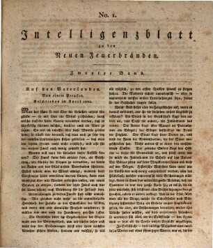 Neue Feuerbrände zum Brennen und Leuchten. Intelligenzblatt zu den Neuen Feuerbränden : Marginalien zu der Schrift Vertraute Briefe über die innern Verhältnisse am Preußischen Hofe seit dem Tode Friedrichs II.. 2. 1808