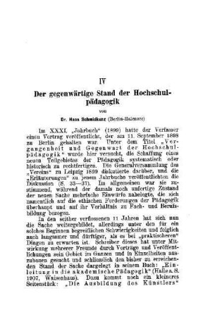 Der gegenwärtige Stand der Hochschulpädagogik