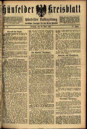 Ausgabe vom Dienstag, den 25. April 1922.