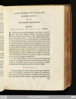 Disputatio I. De Creaturarum Conservatione Respondente Stephano V. Varino, Ungaro.