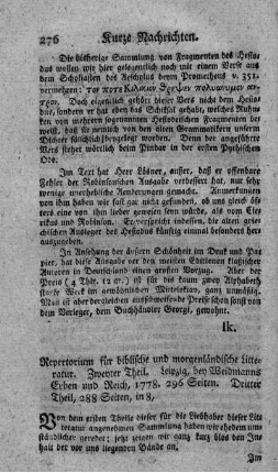 Repertorium für biblische und morgenländische Litteratur. T.2.3.