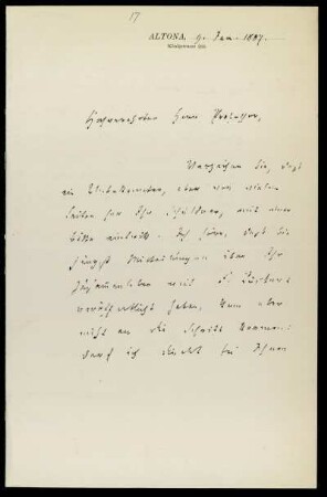 Nr. 1: Brief von Friedrich Reuter an Paul de Lagarde, Altona, 9.1.1887