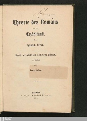 Theorie des Romans und der Erzählkunst