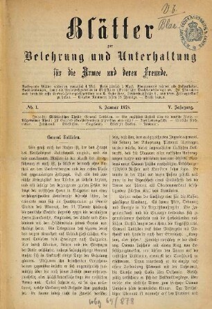 Blätter zur Belehrung und Unterhaltung für die Armee und deren Freunde. 5. 1878