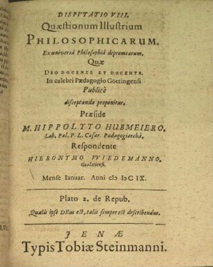 8: Disputationes quaestionum illustrium philosophicarum