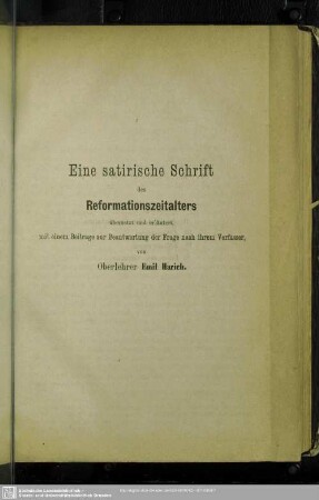 Eine satirische Schrift des Reformationszeitalters übersetzt und erläutert