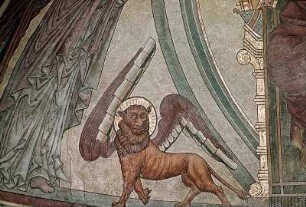 Christus als Weltenrichter, umrahmt von Heiligen und den Evangelistensymbolen