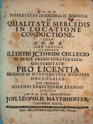 Diss. inaug. iur. de qualitate mercedis in locatione conductione