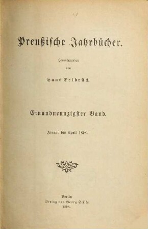 Preußische Jahrbücher. 91. 1898