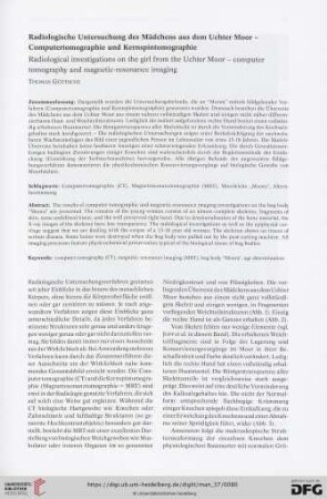 Radiologische Untersuchung des Mädchens aus dem Uchter Moor - Computertomographie und Kernspintomographie