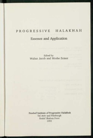Progressive halakhah : essence and application