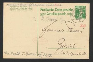 Postkarte an Ferruccio Busoni : 03.06.1917