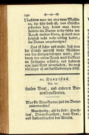 20. Hauptstück. Von der faulen Brut, und anderen Bienenkrankheiten.