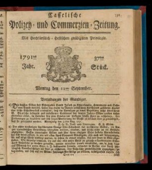 37tes Stueck, Montag den 12ten September. 1791