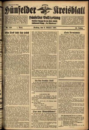 Erste Ausgabe vom Freitag, den 08. Oktober 1937.