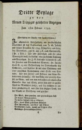 Dritte Beylage zu den Neuen Leipziger gelehrten Anzeigen. Zum 1sten Februar 1795.