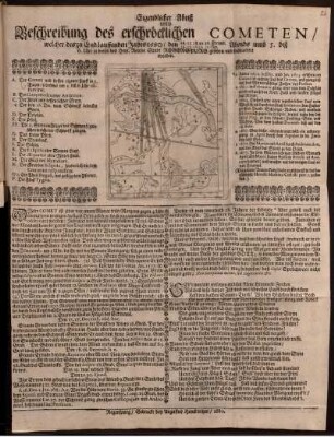 Eigendlicher Abriß Und Beschreibung des erschröcklichen Cometen/ welcher des zu End lauffenden Jahrs 1680/ den 16. 17. 18. 20. 26. Decemb. 26. 27. 28. 30. (5.) Jan. Abends umb 5. biß 6. Uhr in dieser des Heyl. Reichs Stadt Regenspurg gesehen und beobachtet worden
