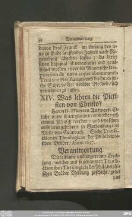 XIV. Was lehren die Pietisten von Christo?