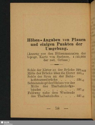 Höhen-Angaben von Plauen und einigen Punkten der Umgebung