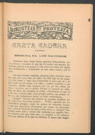 Carta gaucha : Escrita pa los gauchos