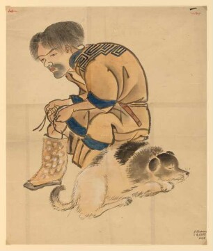 Ainu-Frau mit schlafendem Hund Frau mit schlafenden Hund