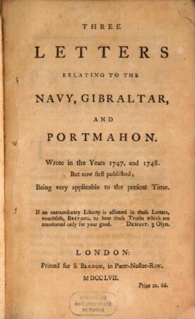 Three letters relating to the navy ...
