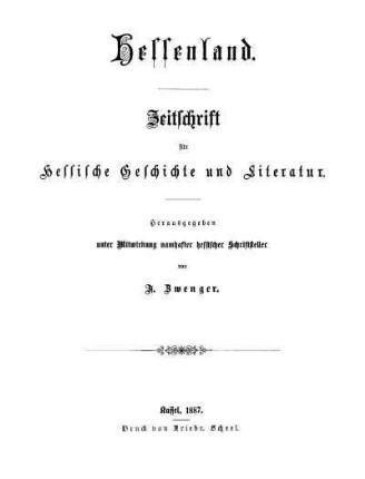 1.1887: Hessenland : Zeitschrift für hessische Geschichte und Literatur