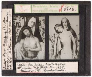 Vergleich: links Hans Memling (?) Schmerzensmann. Melbourne, rechts Heiige Dreifaltigkeit, Gnadenstuhl, kölnisches Tafelbild. Münster, Landesmuseum
