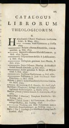 203-238, Catalogus Librorum Theologicorum. H.