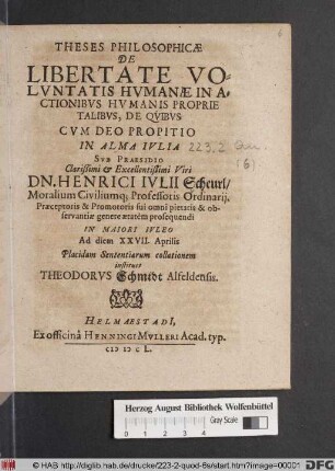 Theses Philosophicae De Libertate Voluntatis Humanae In Actionibus Humanis Proprie Talibus